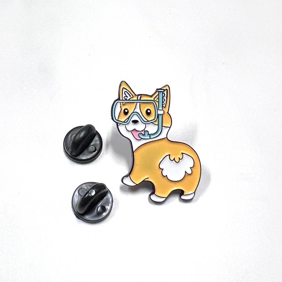 Corgi Dog with Diving Goggles Enamel Pin - Picture 6 of 7